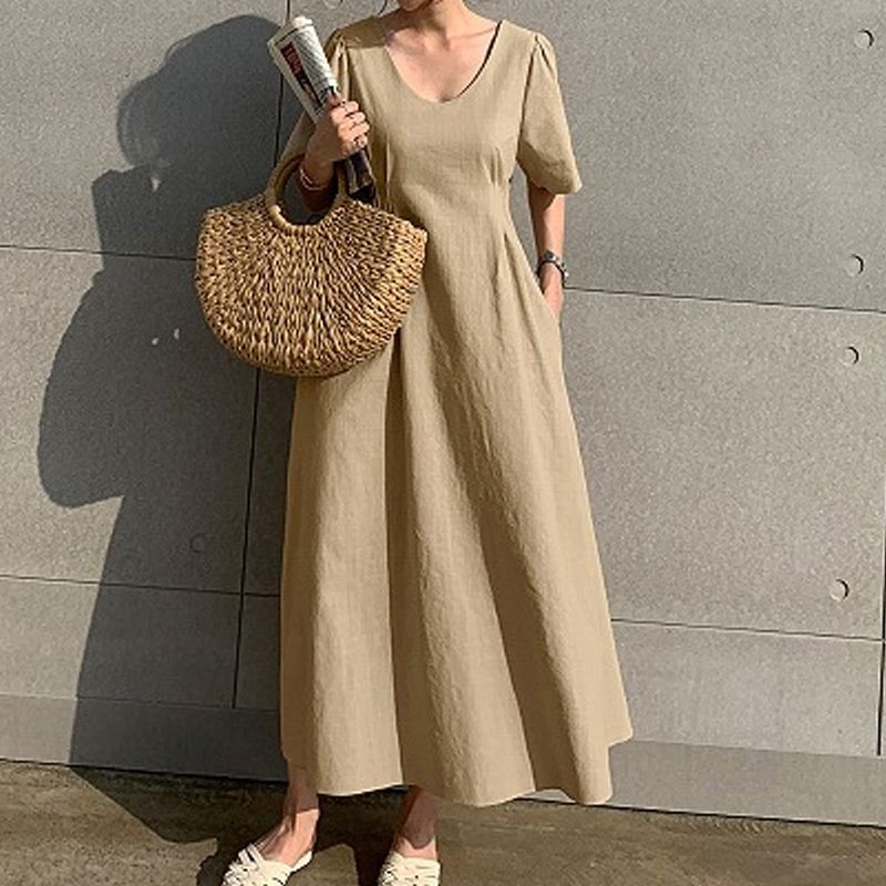Women's Regular Dress Simple Style V Neck Short Sleeve Solid Color Midi Dress Holiday Daily