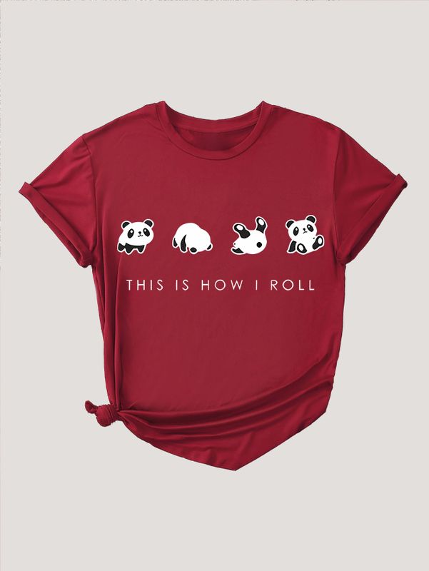Frau T-Shirt Kurzarm T-Shirts Runden Lässig Panda