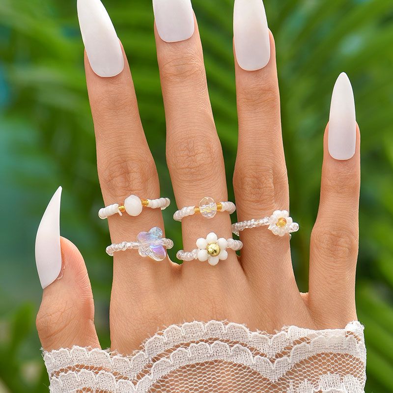 Wholesale Jewelry Simple Style Classic Style Flower Artificial Crystal Seed Bead Beaded Rings
