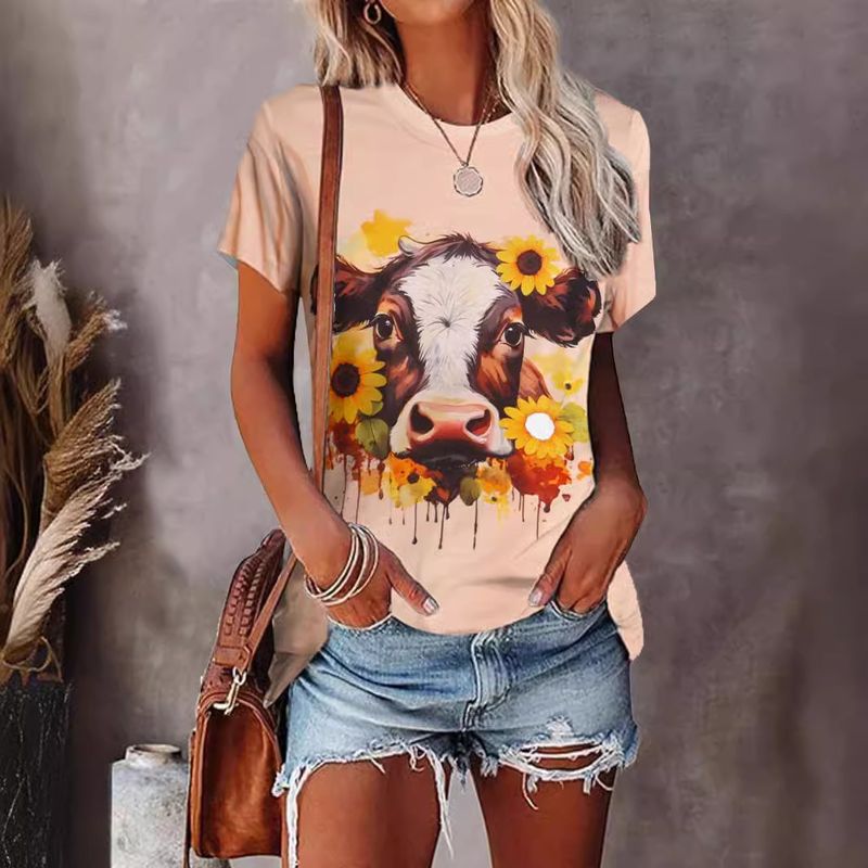 Frau T-Shirt Kurzarm T-Shirts Einfacher Stil Das Vieh