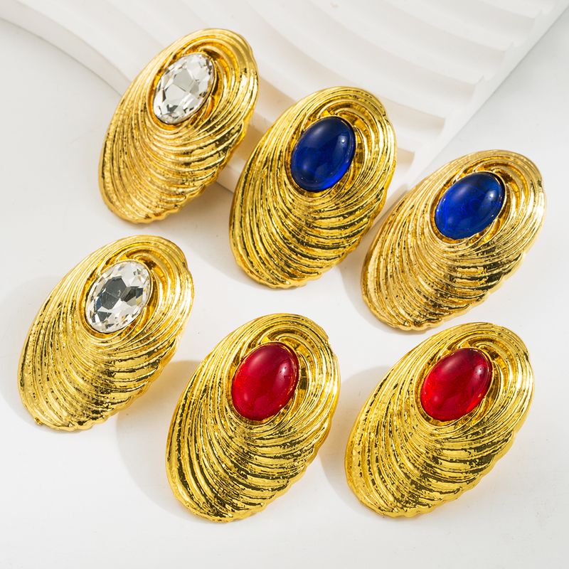1 Pair Classic Style Oval Inlay Alloy Resin Glass Drill Ear Studs