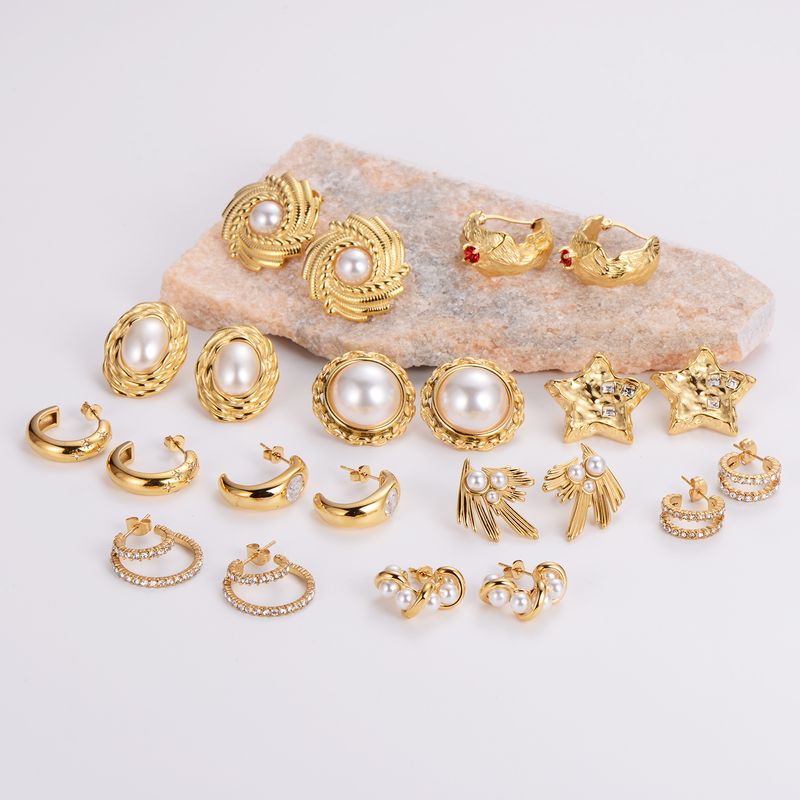 1 Paar IG-Stil Einfacher Stil Geometrisch Inlay Edelstahl 304 Künstliche Perlen Strasssteine 18 Karat Vergoldet Ohrringe Ohrstecker
