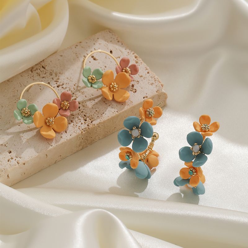 1 Pair Vacation Flower Plating Copper 14K Gold Plated Ear Studs