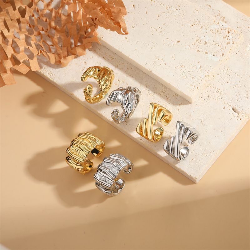 Wholesale Simple Style Irregular Solid Color Copper 14K Gold Plated Copper Open Rings