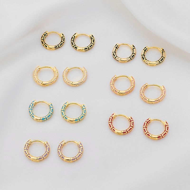 1 Pair Casual Simple Style Commute Circle Round Painted Copper Gold Plated Earrings