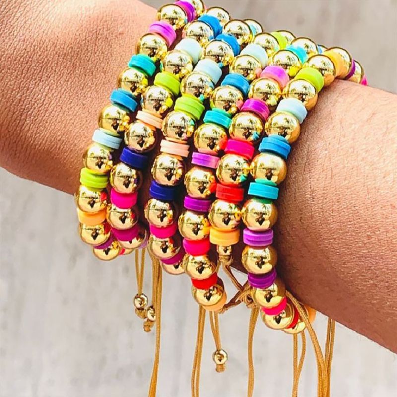 Ethnic Style Bohemian Classic Style Geometric Round Soft Clay Metal Beaded Women's Bracelets 1 Piece