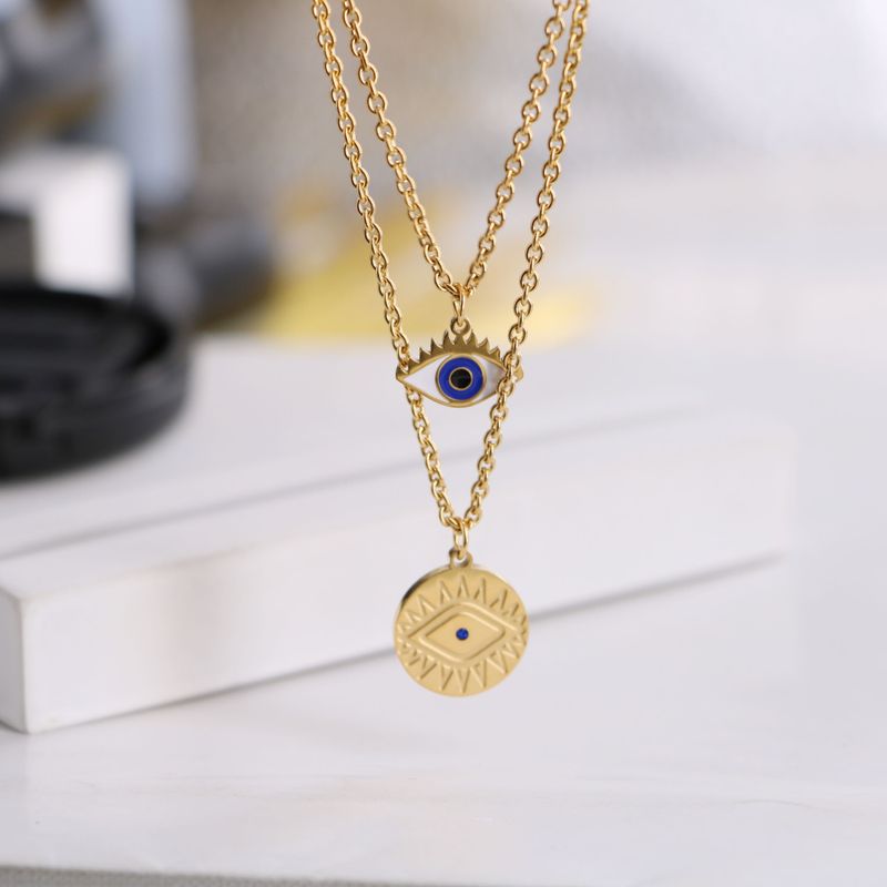 Titanium Steel Gold Plated Simple Style Classic Style Plating Geometric Layered Necklaces
