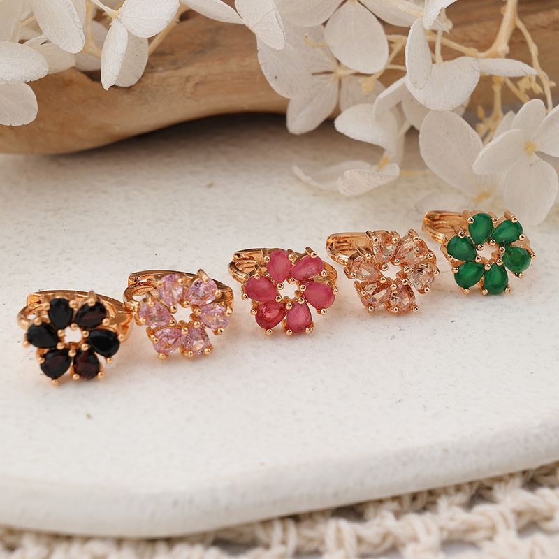 1 Pair Shiny Color Block Plating Inlay Copper Zircon Rose Gold Plated Ear Studs