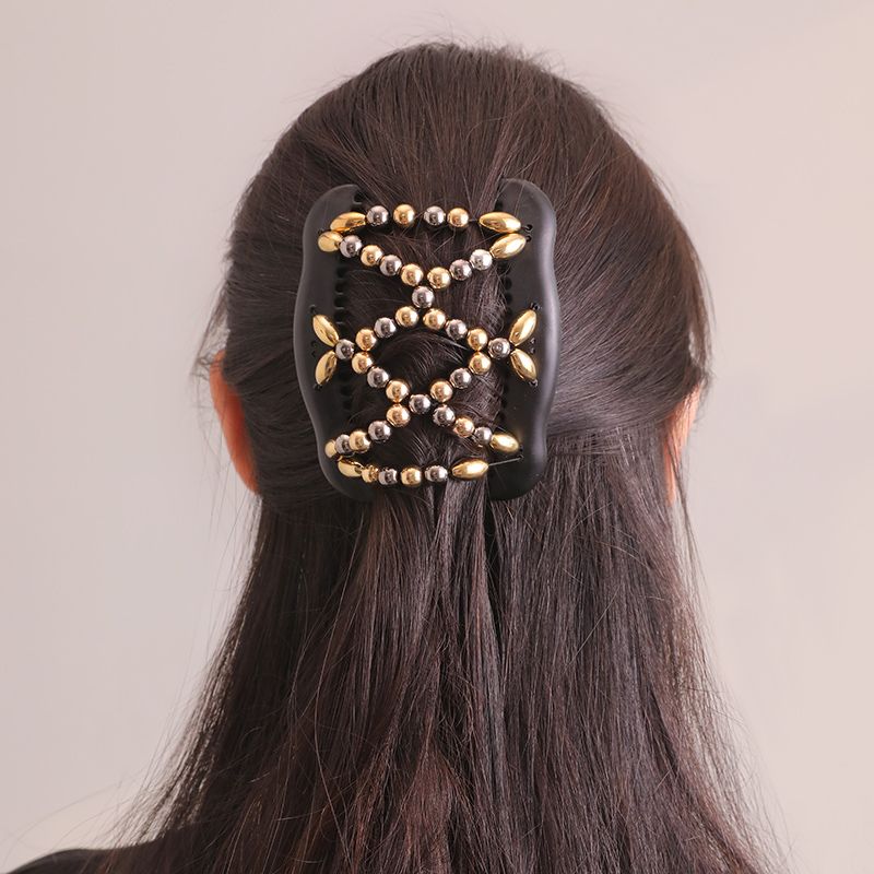 Women's Classic Style Color Block Artificial Pearl Plastic Criss Cross Hair Combs