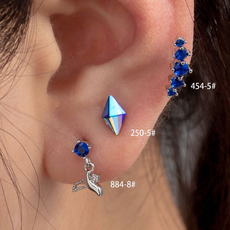 1 Piece Casual Simple Style Rhombus Fish Tail Inlay Copper Zircon Ear Studs