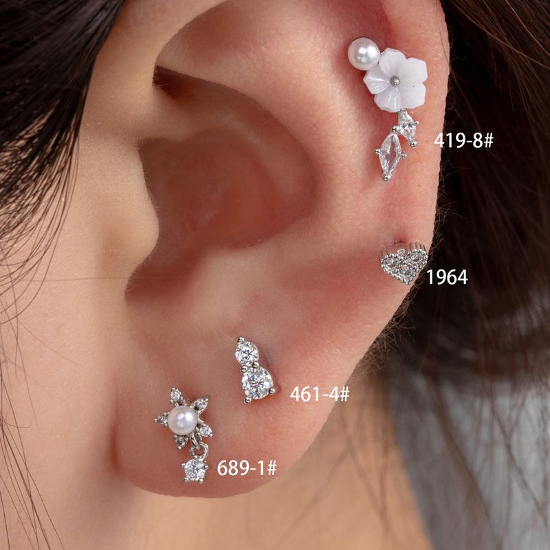 1 Piece Casual Simple Style Pentagram Heart Shape Flower Inlay Copper Zircon Ear Studs