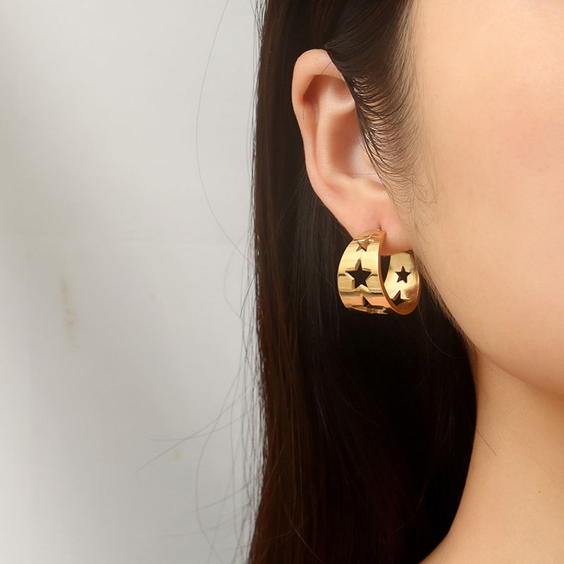 1 Pair Elegant Lady Modern Style C Shape Star Heart Shape Plating Hoop Earrings