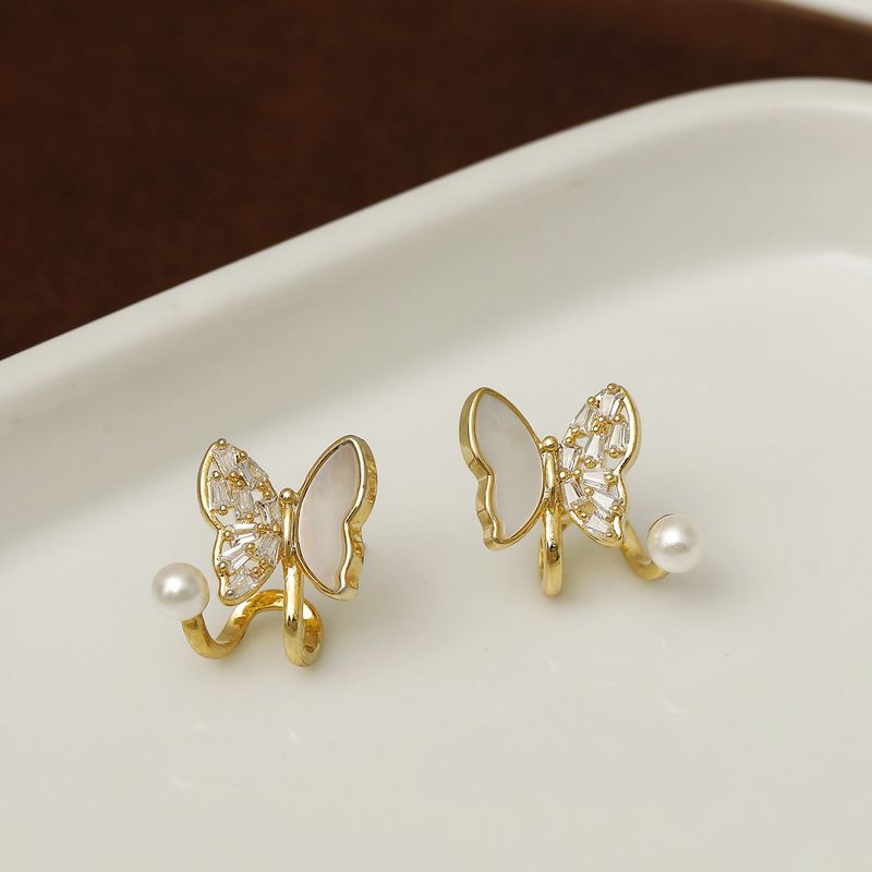 1 Pair Sweet Commute Butterfly Plating Inlay Copper Pearl 18K Gold Plated Ear Studs