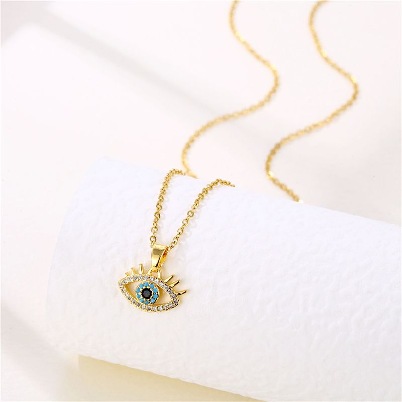 201 Stainless Steel Brass 18K Gold Plated IG Style Basic Classic Style Plating Inlay Devil's Eye Zircon Pendant Necklace