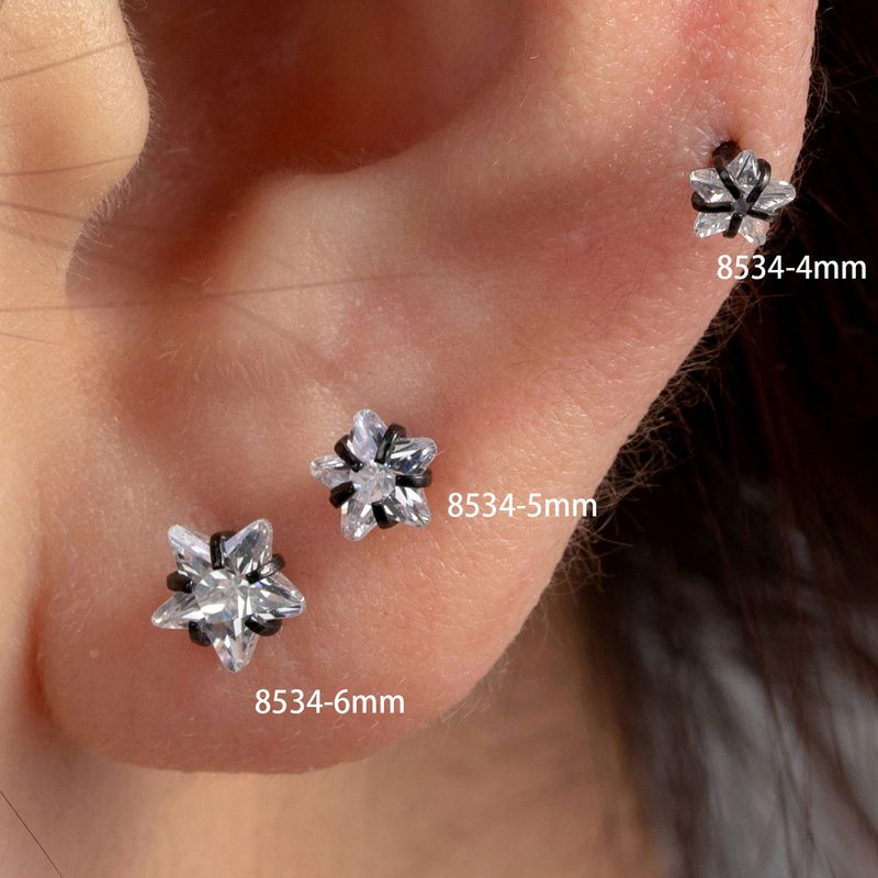 1 Piece Casual Simple Style Pentagram Inlay 316 Stainless Steel  Zircon Ear Studs