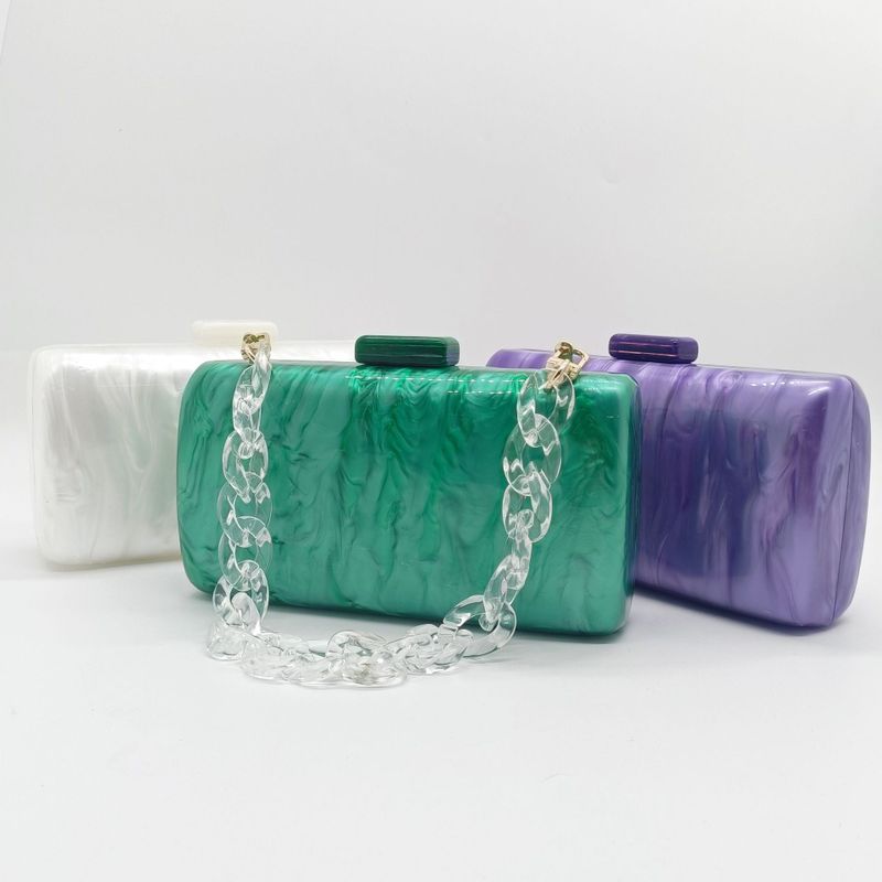 White Purple Green Arylic Solid Color Square Evening Bags