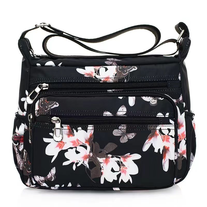 Femmes Moyen Nylon Fleur De Base Fermeture Éclair Sac D'Épaule