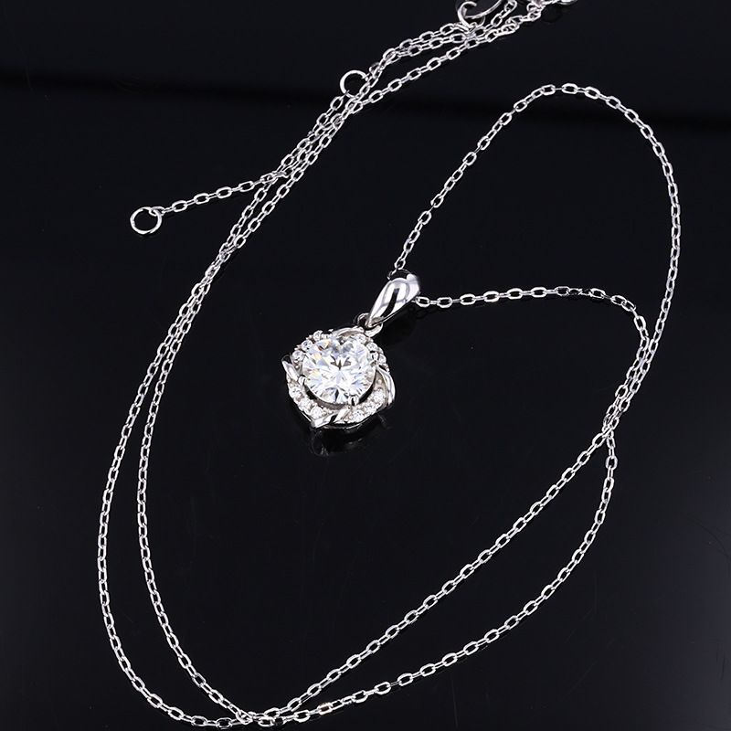 Sterling Silver Simple Style Shiny GRA Certificate Inlay Geometric Moissanite Pendant Necklace
