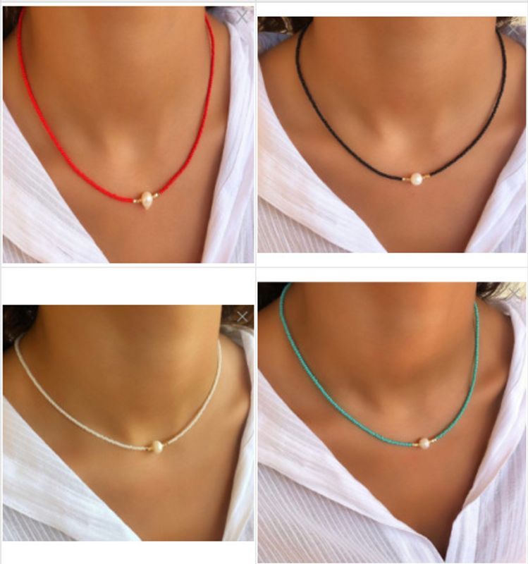 Sweet Simple Style Geometric Freshwater Pearl Glass Beaded Women's Necklace 1 Piece