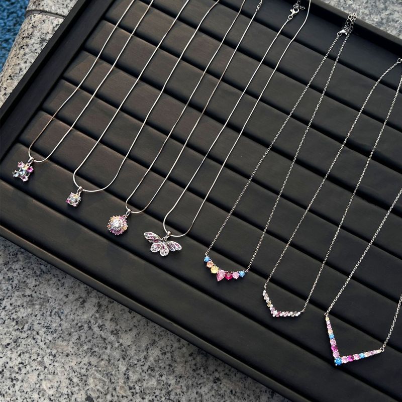 Sterling Silber Einfacher Stil Klassischer Stil Inlay U-Form Insekt Herzform Zirkon Halskette Mit Anhänger