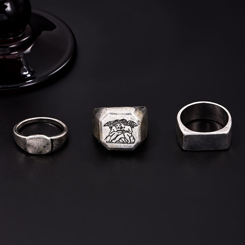 Hip-Hop Retro Angel Alloy Irregular Carving Men's Jewelry Set