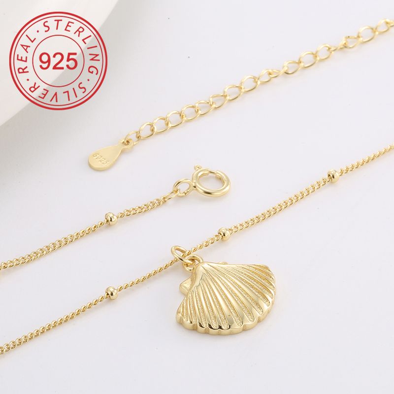 Sterling Silver 14K Gold Plated IG Style Simple Style Hollow Out Inlay Round Rhombus Shell Shell Zircon Pendant Necklace