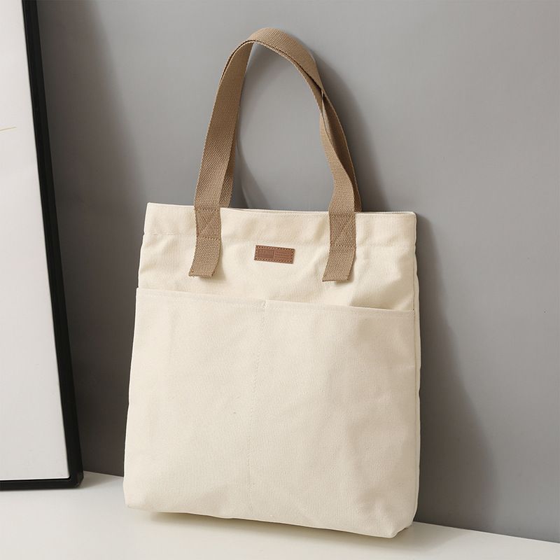Women's Large Canvas Solid Color Basic Preppy Style Square Zipper Canvas Bag