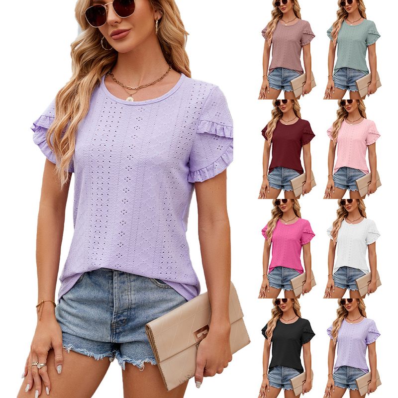 Women's T-shirt Short Sleeve T-Shirts Patchwork Streetwear Solid Color
