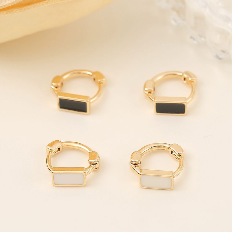 1 Pair Simple Style Square Rectangle Enamel Copper 18K Gold Plated Hoop Earrings