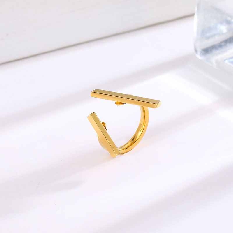 Titanium Steel 18K Gold Plated Elegant Hollow Out Solid Color Titanium Steel Rings