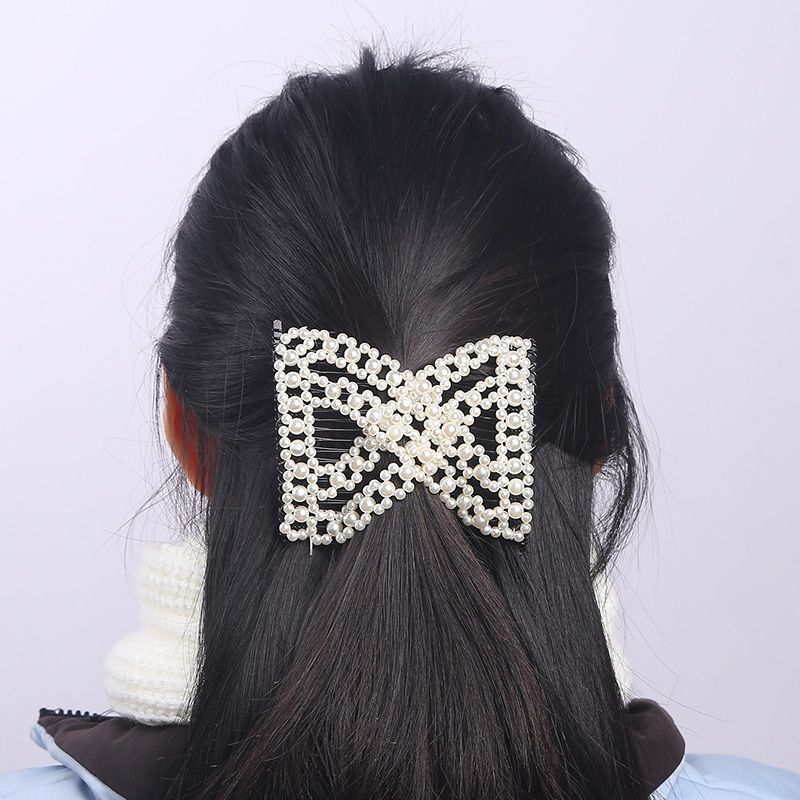 Women's Simple Style Solid Color Plastic Resin Beaded Insert Comb