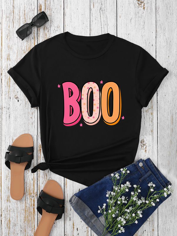Women's T-shirt Short Sleeve T-Shirts Round Casual Letter