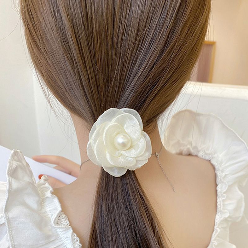 Women's Fairy Style Cute Sweet Flower Artificial Pearl Cloth Flowers Hair Tie
