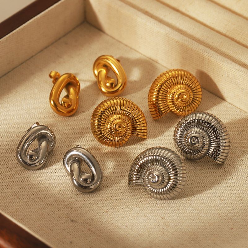 1 Paar Lässig Vintage-Stil Knoten Spiral- Edelstahl 304 18 Karat Vergoldet Ohrstecker