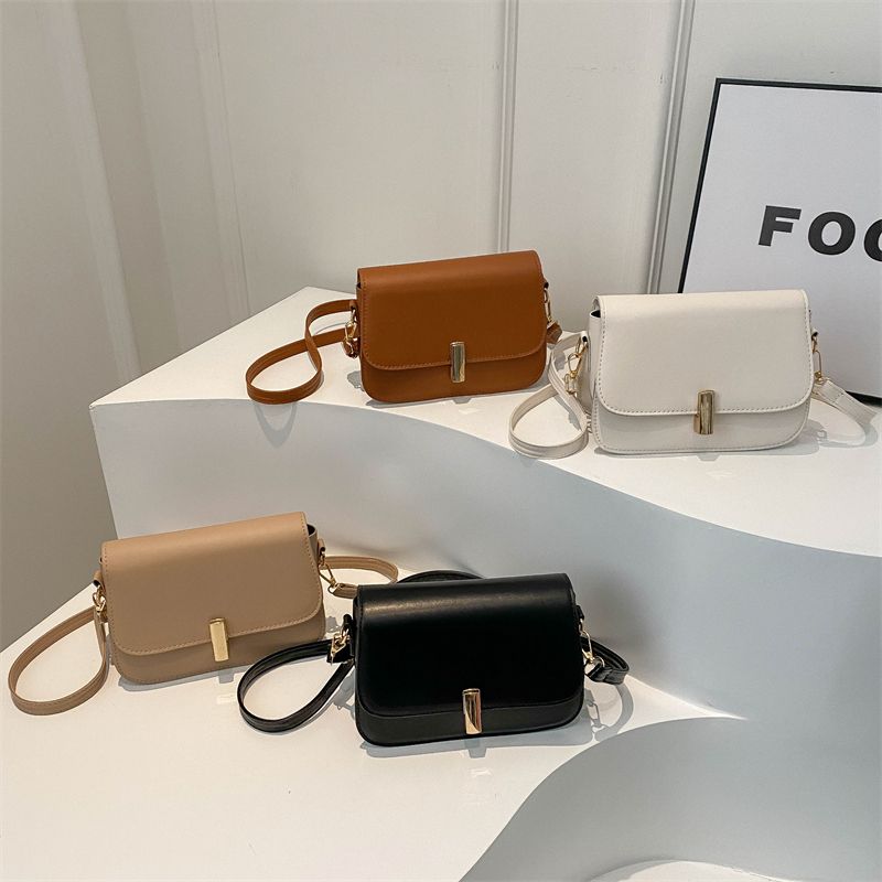 Women's Small Pu Leather Solid Color Elegant Vintage Style Square Lock Clasp Crossbody Bag