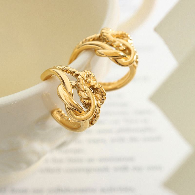 1 Par Elegante Raya Espiral Impresión De Cadenas Acero Inoxidable 201 Chapado En Oro Pendientes