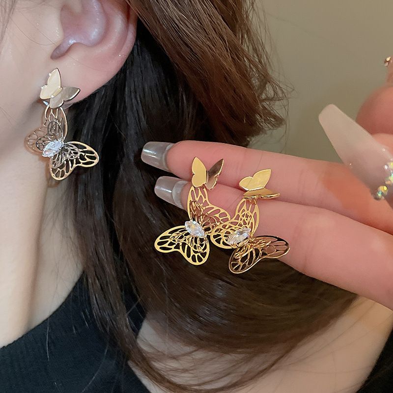 1 Pair Elegant Lady Modern Style Butterfly Inlay Copper Zircon Drop Earrings