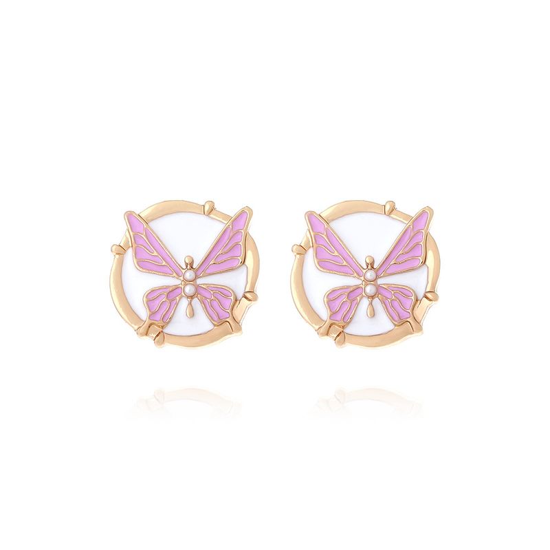 1 Pair IG Style Sweet Round Butterfly Enamel Inlay Zinc Alloy Artificial Pearls Ear Studs
