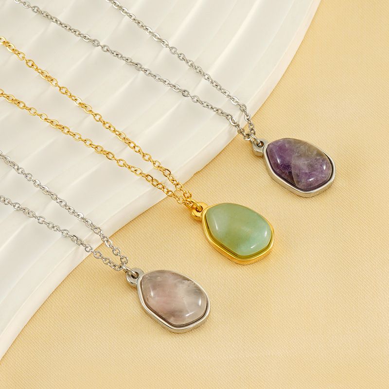 304 Stainless Steel 18K Gold Plated Simple Style Inlay Irregular Natural Stone Pendant Necklace