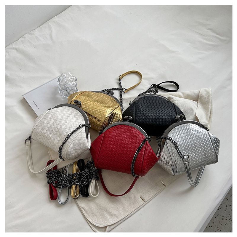 Women's All Seasons Pu Leather Lingge Elegant Lock Clasp Dome Bag