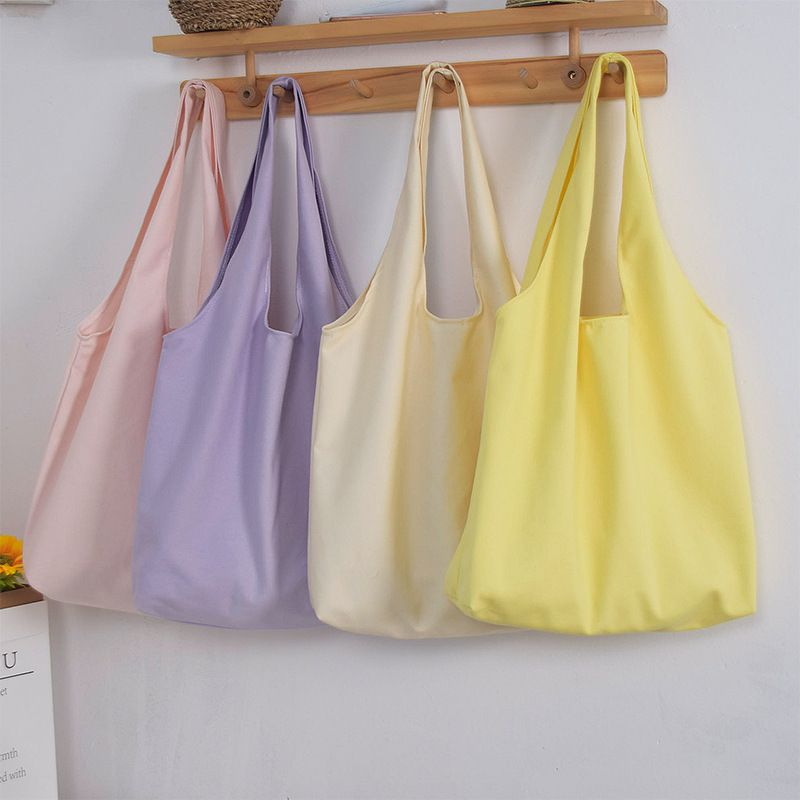 Women's Large Canvas Solid Color Basic Open Canvas Bag