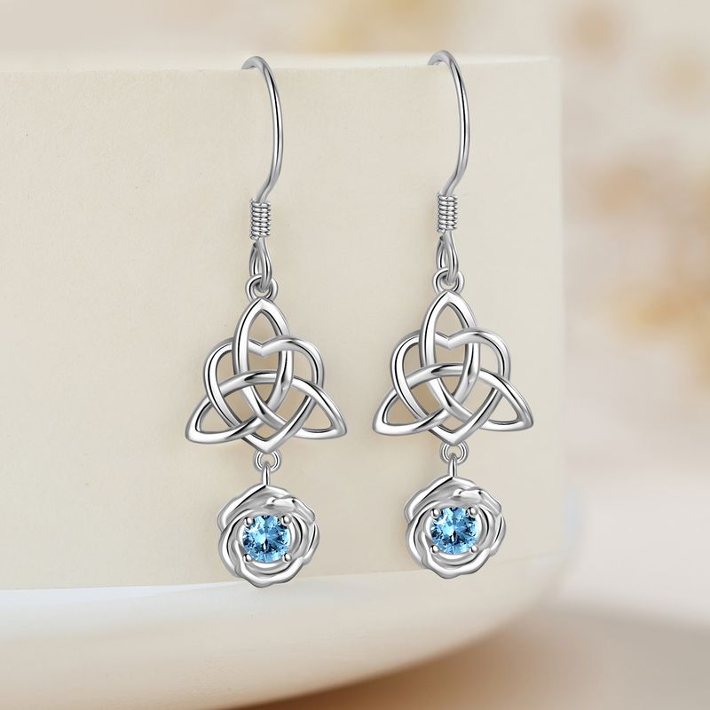 1 Pair Elegant Lady Modern Style Geometric Rose Inlay Sterling Silver Zircon Drop Earrings