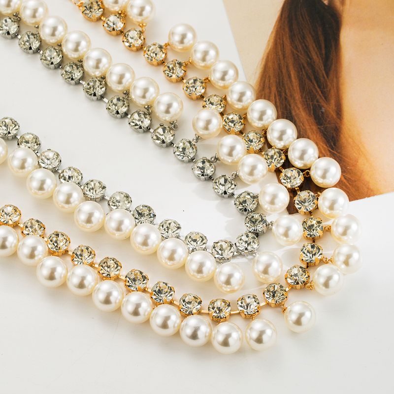 Wholesale Jewelry Princess Glam Round Artificial Pearl Alloy Rhinestones Pearl 14K Gold Plated Plating Inlay Necklace