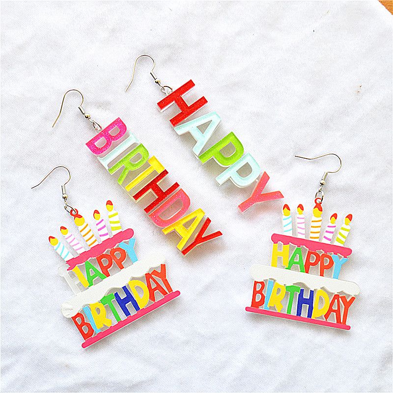 1 Pair Simple Style Classic Style Letter Cake Patchwork Arylic Metal Drop Earrings