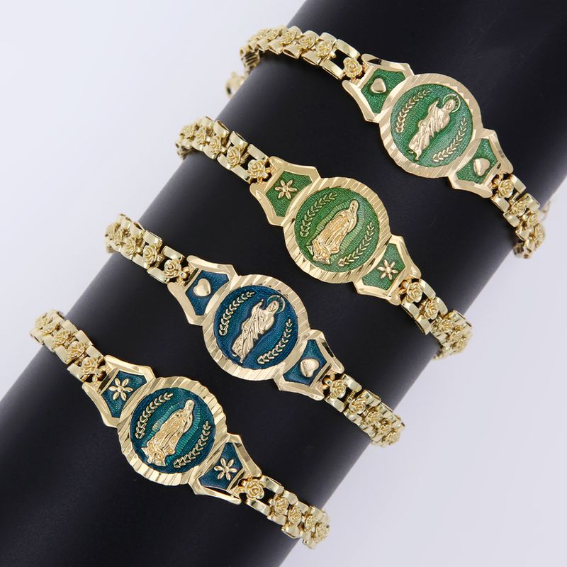 Le Cuivre Plaqué Or 18K Style Cool Émail Humain Fleur ID Bracelet