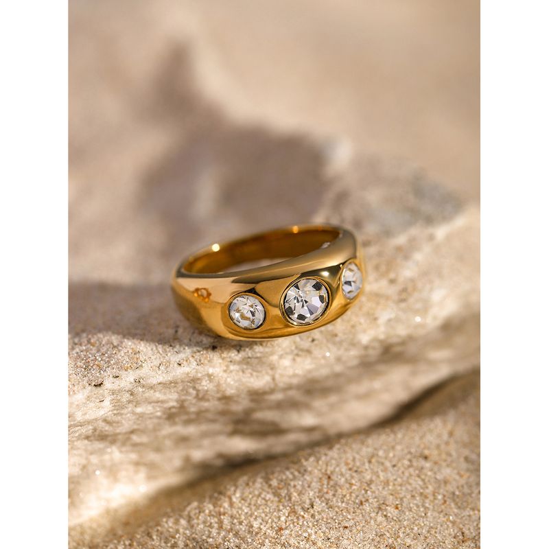 304 Stainless Steel 18K Gold Plated Simple Style Classic Style Inlay Solid Color Zircon Rings