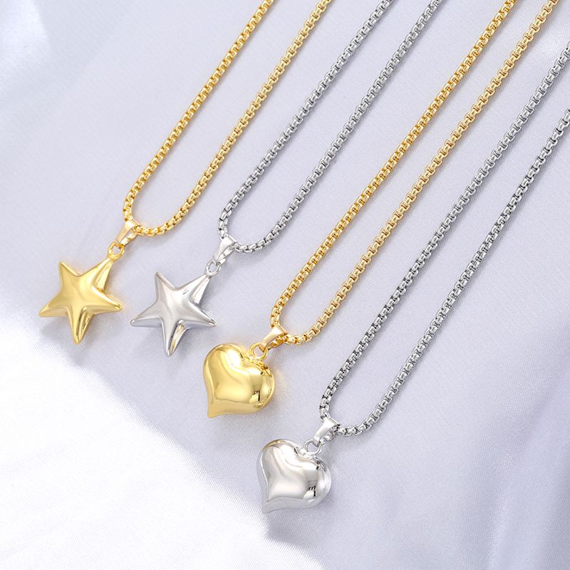 Copper 18K Gold Plated Casual Elegant Simple Style Pentagram Heart Shape Pendant Necklace