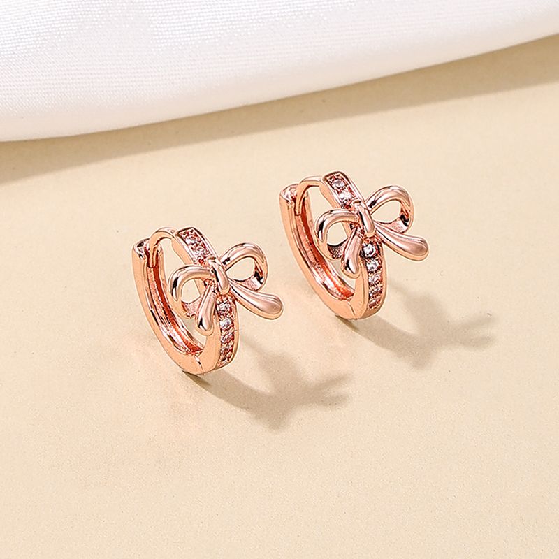1 Piece Simple Style Classic Style Bow Knot Inlay Alloy Rhinestones Earrings