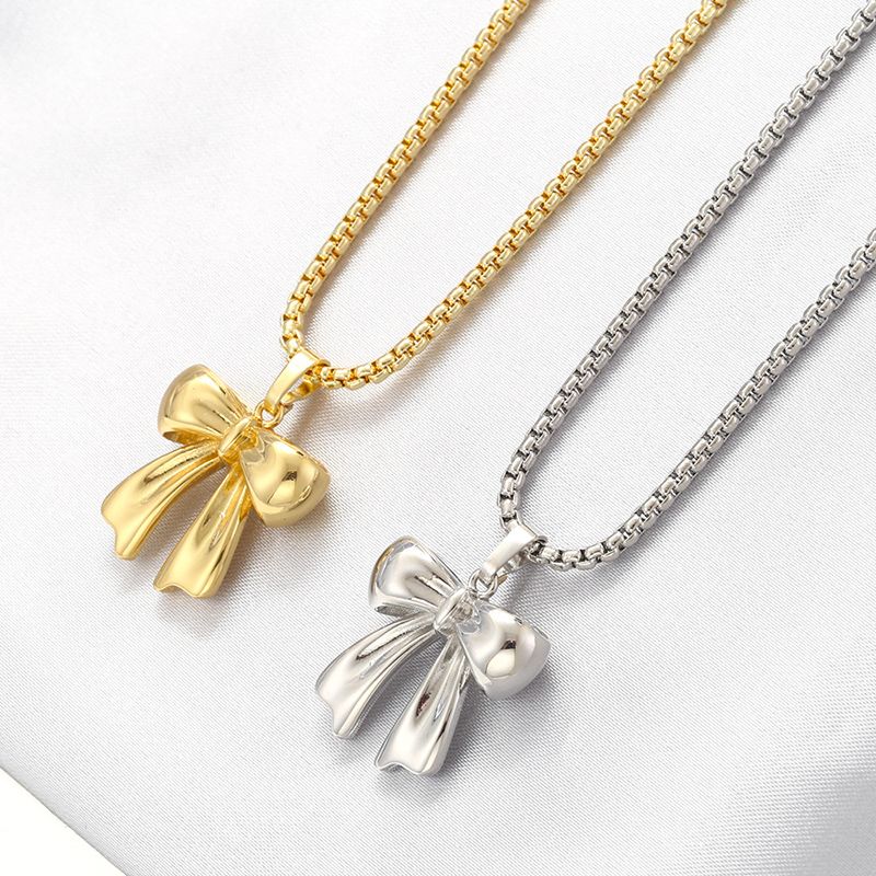 Copper 18K Gold Plated Casual Simple Style Classic Style Bowknot Bow Knot Pendant Necklace