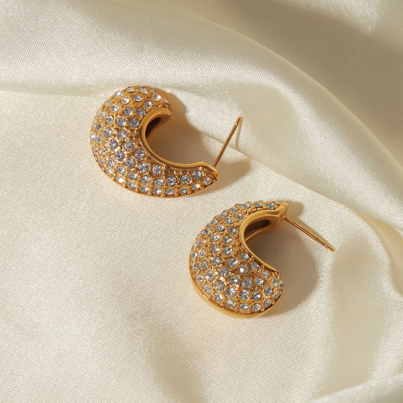 1 Pair Simple Style Classic Style Water Droplets Inlay 316 Stainless Steel  18K Gold Plated Ear Studs
